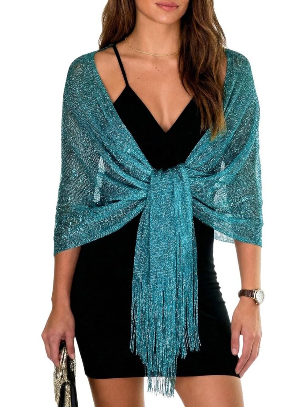 Metallic Glitter Shawl Wrap for Evening Dresses - Sparkling Women's Accessory